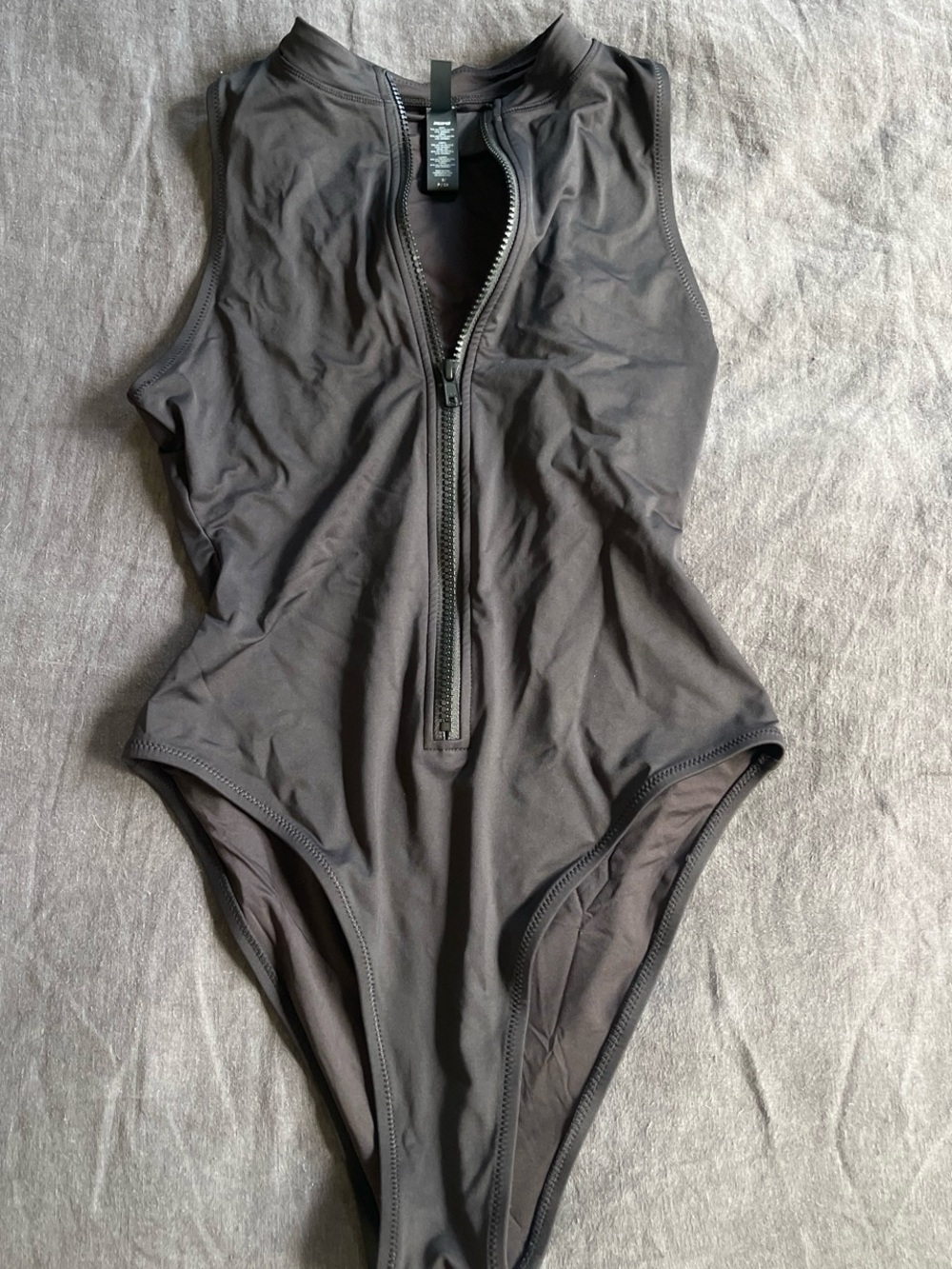 SKIMS Black Zip-Front Sleeveless One-Piece